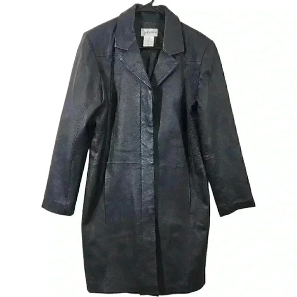 Bagatelle Button Front Genuine Leather Black Long Coat Women's M - Picture 1 of 10